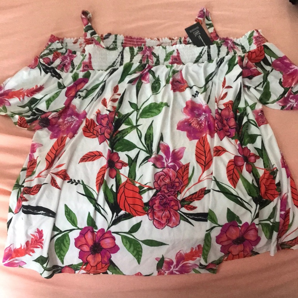Floral Off-Shoulder Top - Pink and Green